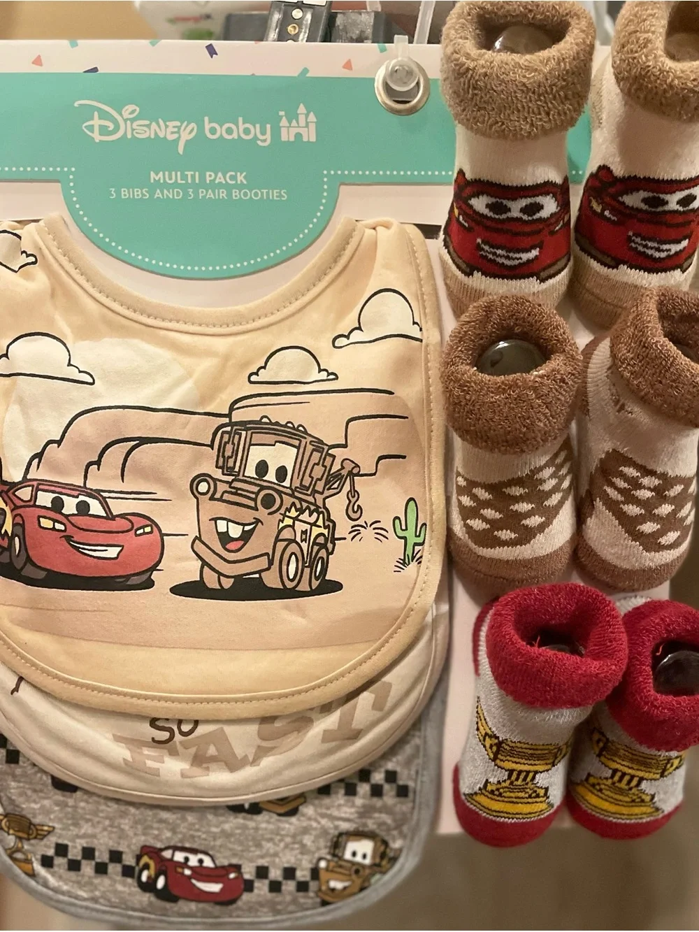 Disney Baby Bib Set with Beige, Red, Brown, Cream Accents